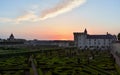 VILLANDRY CASTLE, FRANCE - JULY 07, 2017: The garden illuminated by 2,000 candles at dusk . Nights of a Thousand Lights at Royalty Free Stock Photo