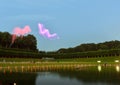 VILLANDRY CASTLE, FRANCE - JULY 07, 2017: The garden illuminated by 2,000 candles at dusk . Nights of a Thousand Lights at Royalty Free Stock Photo