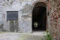 A dark tunnel that gives access to the doors of several houses in the town of Villanueva de la Vera in Caceres, Extremadura