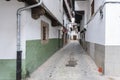 View of a peculiar street example of the typical and traditional architecture of the town of Villanueva de la Vera in Caceres,