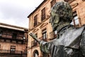 Villanueva de los Infantes square and Don Quixote statue in the foreground Royalty Free Stock Photo