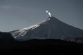 Villarrica volcano with eruptive pulse at dawn. Pucon. Chili