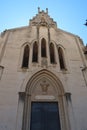 Vertical view. Facade of a church in the Plaza de las Malvas de Villena, Alicante, Spain