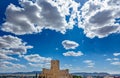 Villena Castle wide view with clouds and blue sky