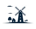 windmill on the hill, village barn, crop farm, village life, field crop silhouette