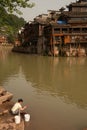 Villlagers washing along the river every day. Royalty Free Stock Photo