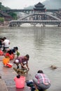 Villlagers washing along the river every day. Royalty Free Stock Photo