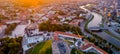 Gediminas castle, cathedral and river in Vilnius aerial Royalty Free Stock Photo