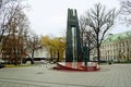 Vilnius city centre sculpture to Vincas Kudirka at autumn time Royalty Free Stock Photo