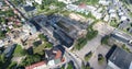 Vilnius City Cityscape, Lithuania. Snipiskes Zirmunai District, Business Town in Background. Drone Point of View. Abandoned