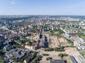 Vilnius City Cityscape, Lithuania. Snipiskes Zirmunai District, Business Town in Background. Drone Point of View. Abandoned Royalty Free Stock Photo