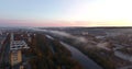 Vilnius City Cityscape. River Neris And Mist Over it in Background. Lithuania. Atakalnis and Zirmunai District in Background