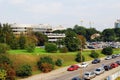 Vilnius city Forum Palace shot from bridge over Neris river Royalty Free Stock Photo