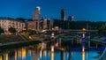 Vilnius city at sunset, river flowing