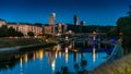 Vilnius city at sunset, river flowing