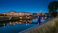 Vilnius city at sunset, river flowing