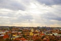 Vilnius city view, Lithuania. Old town and city center. Urban scene. Old famous buildings, architecture, house and church view Royalty Free Stock Photo