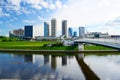 Vilnius city view from Neris river board Royalty Free Stock Photo