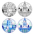 Travel Vilnius Circle Icons in Line Art