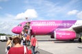 Vilnius, Lietuva, 1.09.2020 - Passengers board low cost airline Wizz Air A320