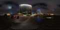 VILNIUS, LITHIUANIA - NOVEMBER 2019: full seamless spherical hdri night panorama 360 degrees angle view area of modern skyscrapers