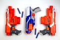 Vilnius, Lithuaania - March 5, 2019: Nerf N-Strike Elite Stryfe Blasters and Nerf N-Strike Elite Disruptor Blaster with Royalty Free Stock Photo