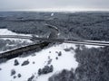 Vilnius, Lithuania: aerial top view of Neris river, surrounding forests and Gariunai road