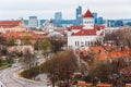 Cityscape view on Russian Orthodox Cathedral of the Dormition of the Theotokos and other parts of Old and New Town of Vilnius, Royalty Free Stock Photo