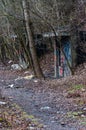 Entrance to abandoned concrete bunker built during the Second World War right in a hill near the center of Vilnius. Walls painted