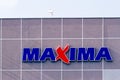 Vilnius, Lithuania- April 12, 2018: MAXIMA store logo. Maxima is a retail chain operating food tores in Lithuania