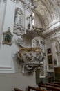 Interior view of the Church of Saint Peter and Saint Paul in Vilnius with the pulpit