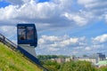 Vilnius, Lithuania - August 19, 2019: View to Vilnius city with funicular to Gediminas tower in Vilnius, Lithuania Royalty Free Stock Photo