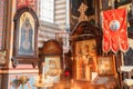 Vilnius, Lithuania. Close The Left Side Of Iconostasis In Christian Orthodox Church Of Saint Nicholas.