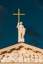 Vilnius, Lithuania. Close View Of Statue Of St. Helena With Cross On Roof Of Cathedral Basilica Of St Stanislaus And St