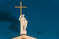 Vilnius, Lithuania. Close View Of Statue Of St. Helena With Cross