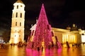 VILNIUS, LITHUANIA - DECEMBER 2020: Beautiful Christmas tree on the Cathedral square, in Vilnius Royalty Free Stock Photo