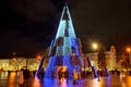 VILNIUS, LITHUANIA - DECEMBER 2020: Beautiful Christmas tree on the Cathedral square, in Vilnius Royalty Free Stock Photo