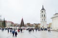 VILNIUS, LITHUANIA - DECEMBER 26, 2018: The Cathedral Square, main square of the Vilnius Old Town at Christmas time, Vilnius, Lith Royalty Free Stock Photo