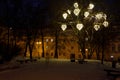 K. Sirvydo square of Vilnius old town at night, nicely illuminated for Christmas time