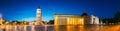 Vilnius, Lithuania, Eastern Europe. Evening Night Panorama Of Bell Tower Belfry, Cathedral Basilica Of St. Stanislaus