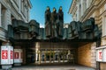 Vilnius, Lithuania, Eastern Europe. Sculpture Of Three Muses On Facade Of Lithuanian National Drama Theatre Building
