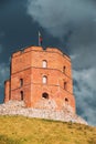 Vilnius, Lithuania. Famous Tower Of Gediminas Or Gedimino In Historic Center. Upper Vilnius Castle Complex In Old Town Royalty Free Stock Photo