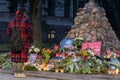 Flowers and candles laid at spontaneous memorial for Russian opposition leader Alexei Navalny