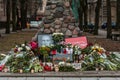 Flowers and candles laid at spontaneous memorial for Russian opposition leader Alexei Navalny