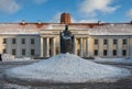 National Museum of Lithuania with monument to King Mindaugas, Vilnius Royalty Free Stock Photo