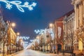 Vilnius, Lithuania. Gediminas Avenue Or Gedimino Street In Evening Christmas Xmas New Year Illuminations