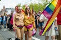 VILNIUS, LITHUANIA - JULY 1, 2023: Happy cheerful people participating in Vilnius Pride 2023 parade, that took place in Vilnius