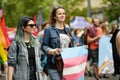 VILNIUS, LITHUANIA - JULY 1, 2023: Happy cheerful people participating in Vilnius Pride 2023 parade, that took place in Vilnius