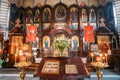 Vilnius Lithuania. Lectern Analogion With Two Icons For Veneration In Orthodox Church Of St.Nicholas