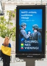 Advertising banner informing about the upcoming Nato summit 2023 in the centre of Vilnius, capital of Lithuania Royalty Free Stock Photo